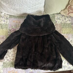Carlisle 100% Rex rabbit dark brown plush cowl neck sweater size Large